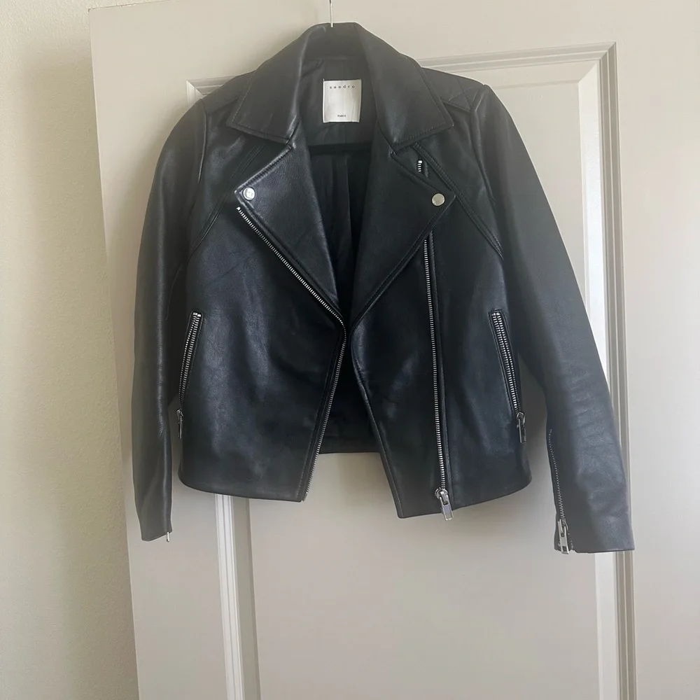 Sandro Black Leather Biker Jacket - Picture 3 of 6